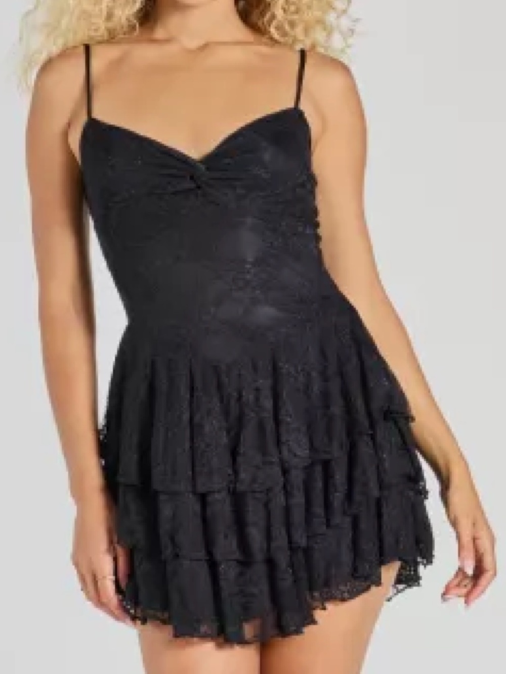 Black Lace Tiered Ruffle Mini Dress
